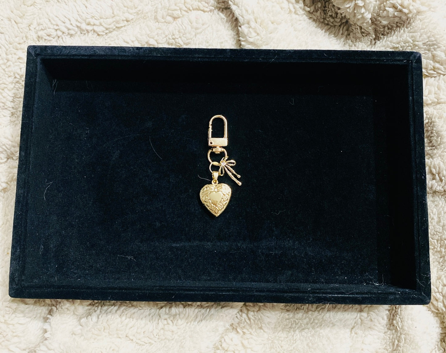 Gold Plated Heart Locket Keychain, Locket Bag Charm