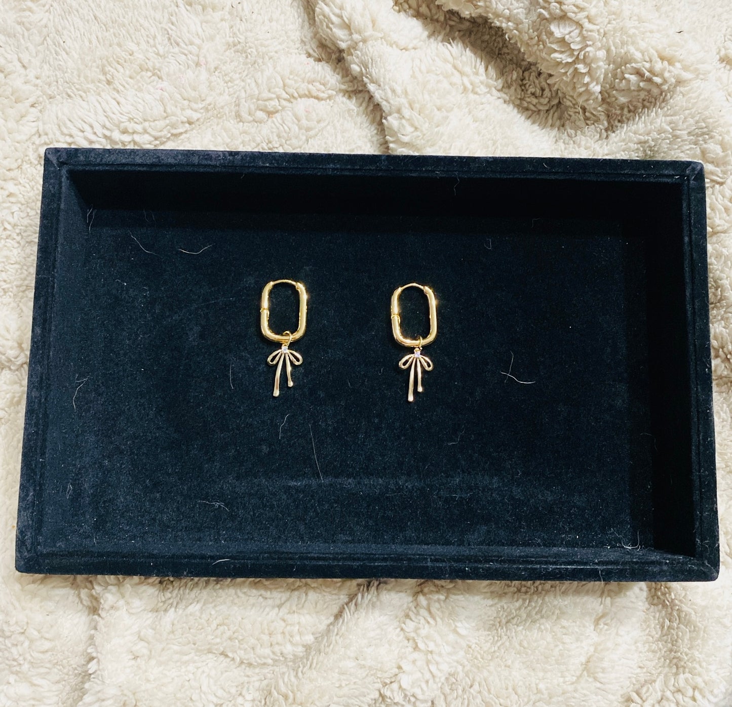 Gold Plated Dainty Bow Charm Earrings
