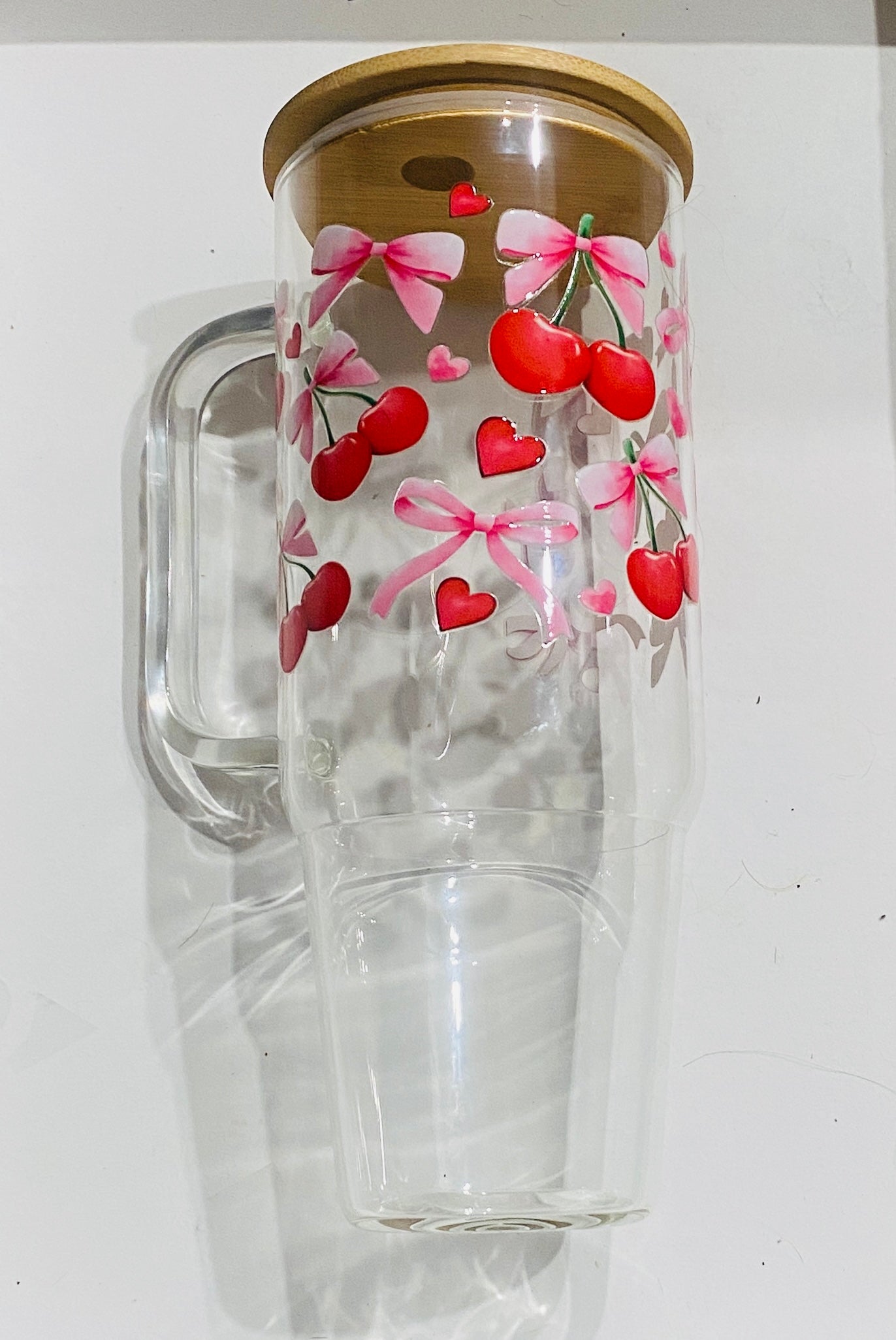 40oz Glass Cherry Tumblr with Handle