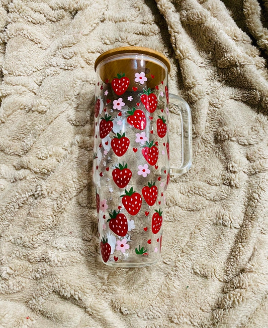 40oz Strawberry Glass Tumblr with Handle